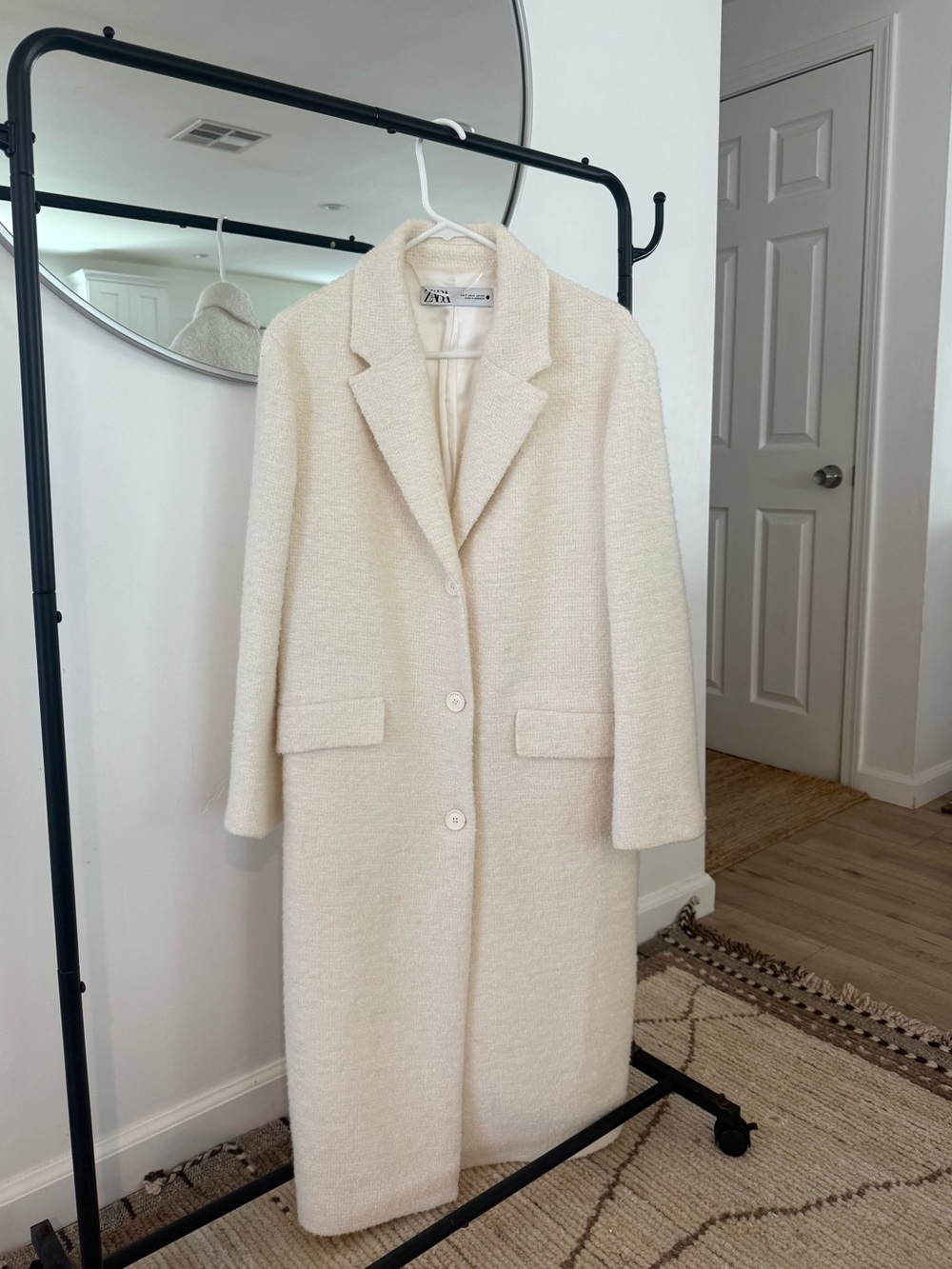 Zara Cream Bouclé Long Trench Coat